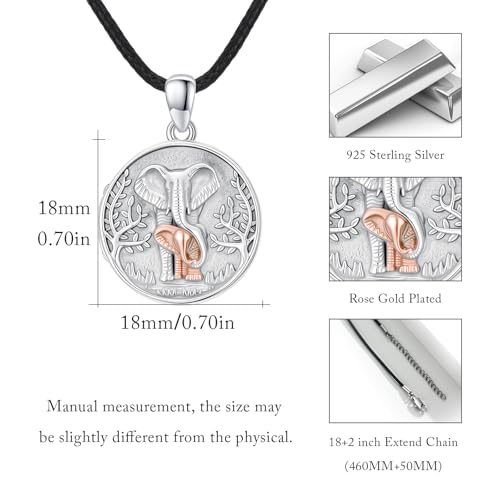 Locket Necklace for Women 925 Sterling Silver Celtic Locket Pendant Necklace Moonstone/Turquoise/Black Agate Heart Shaped Locket Necklace Jewelry Gifts for Women - style: Elephant Round