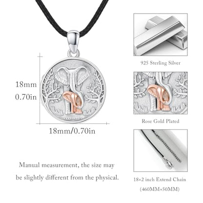 Locket Necklace for Women 925 Sterling Silver Celtic Locket Pendant Necklace Moonstone/Turquoise/Black Agate Heart Shaped Locket Necklace Jewelry Gifts for Women - style: Elephant Round