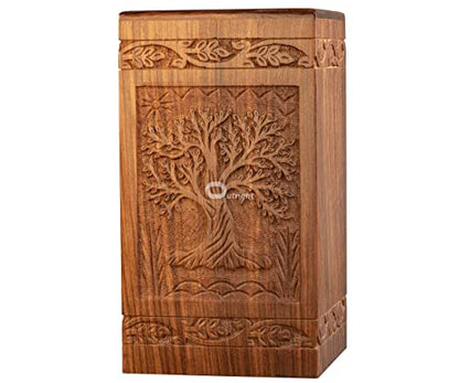 Outright Cremation Urns for Adult Human Ashes - Adult Large Wooden Urn Handcrafted for Funeral and Burial - Tree of Life Memorial Burial for Male and Female (Natural, L, 6.25 x 6.25 x 11.25 inches)
