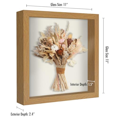Americanflat 11x11 Shadow Box Frame with Shatter-Resistant Glass - Silhouette Collection - Large Shadow Box Display Case for Tabletop and Wall Display - Dark Oak with Soft Felt Back | Shatter-resistant glass, 1.5 inch interior depth, displays keepsakes, m