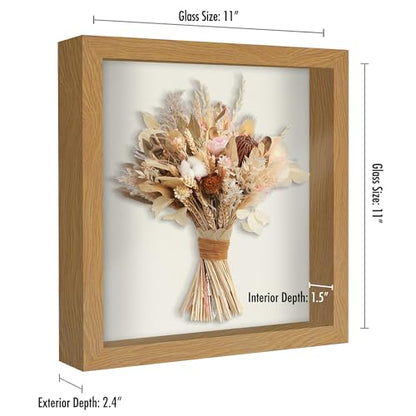 Americanflat 11x11 Shadow Box Frame with Shatter-Resistant Glass - Silhouette Collection - Large Shadow Box Display Case for Tabletop and Wall Display - Dark Oak with Soft Felt Back | Shatter-resistant glass, 1.5 inch interior depth, displays keepsakes, m