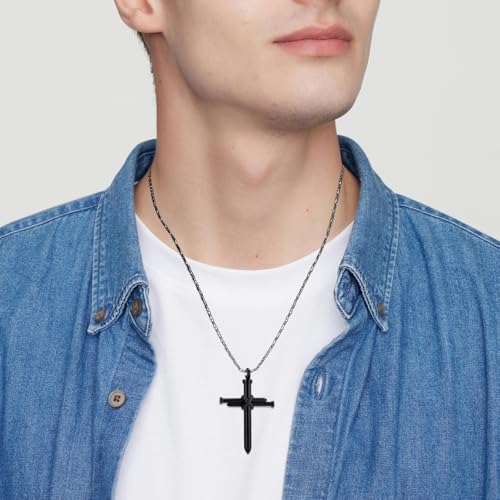 Imrsanl Cremation Jewelry Nail Cross Urn Necklace Pendant | For Humen Pet Ashes, Religious Cross Keepsake, Memorial Loved Ones Ash Holder, For Men Women - color: Black