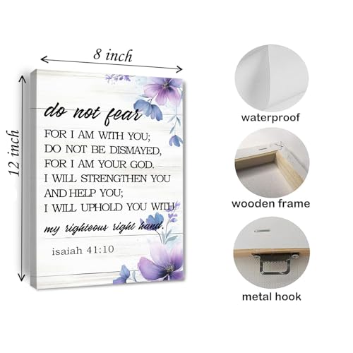 Do Not Fear Isaiah 41:10 Scripture Canvas Painting Bible Verse Wall Art Decor Prints for Home Dining Room Living Room Christian Gifts Framed 8 * 12 Inch - color: Do Not Fear, size: 12"L x 8"W