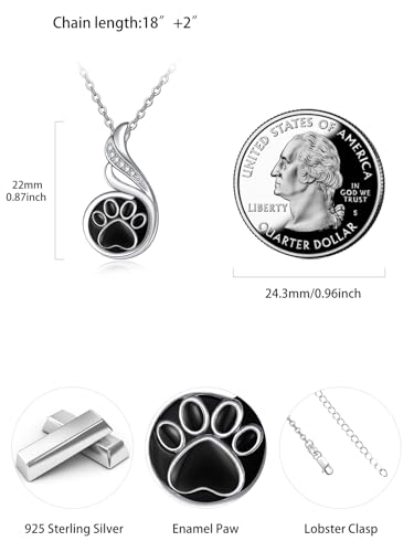 TANGPOET Paw Print Urn Necklace For Pet Ashes, Dog Cat Ashes Necklace for Men Women, 925 Sterling Silver Cremation Keepsake Memorial Jewelry Gifts - style: Drop