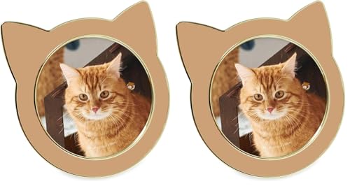 Isaac Jacobs 4x4 Camel with Gold Round Enamel Cat Picture Frame w/Ears - Tabletop, Home & Office Décor, (4x4, Camel with Gold) (Pack of 2) - color: Camel with Gold, size: 4x4 (Pack of 2)