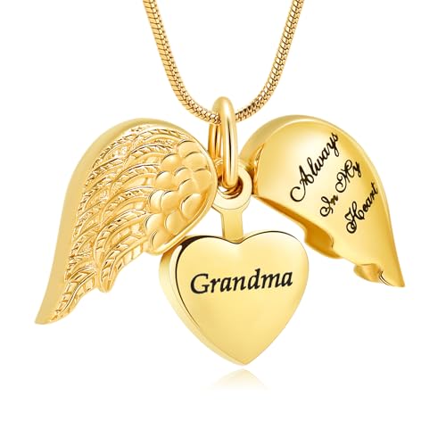 Love Heart Cremation Jewelry Urn Necklaces Urn Necklaces for Ashes Memorial Keepsake for Heart of Angel Wing Pendant for Women Men Gifts With Funnel Kit & Bag - color: Grandma