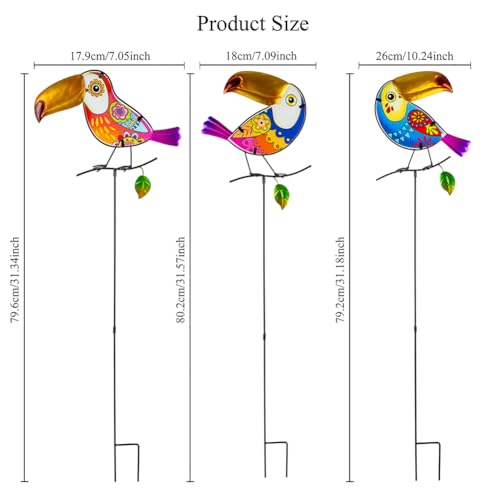 Set of 3 Toucan Stained Glass Decorative Garden Stakes - color: Toucan