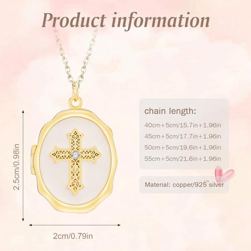 18K Gold Cross Locket Necklace for Women Holds Photo Necklace with Personalized Picture Necklaces Pendant 18 Inch Birthday Mother's Day for Women - color: Personalized Necklace