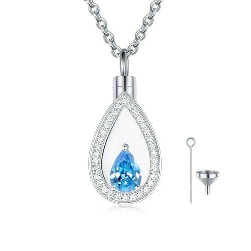 925 Sterling Silver Cremation Jewelry for Ashes Urn Necklace Memorial Teardrop Ashes Keepsake Urns Pendant Necklace for urn Necklaces Ashes Jewelry Gifts - color: Mar.