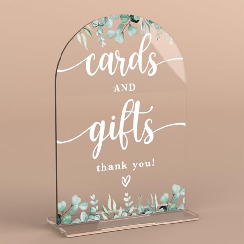 Acrylic Wedding Sign Cards and Gifts Signs Ceremony Modern Calligraphy Arch Acrylic Table Top Signs for Wedding Reception and Event Party Table Decor (Eucalyptus Leaves) - color: Cards and Gifts