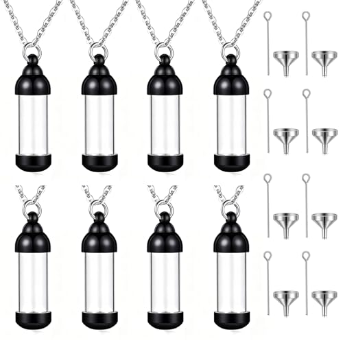 weikui Vial Necklace Glass Vial Pendant Set of 8 Stainless Steel Glass Container Urn Necklace for Ash Cremation Jewelry Ashes Holder Memorial Pendant ﻿ - color: Black