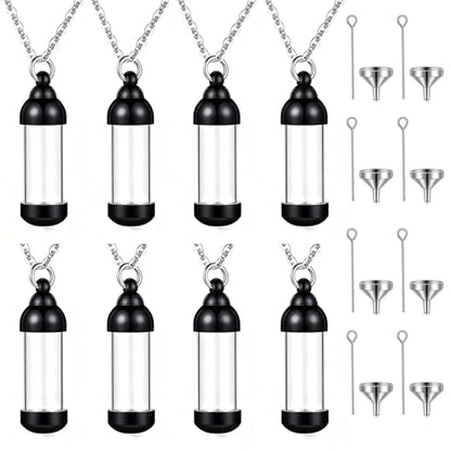 weikui Vial Necklace Glass Vial Pendant Set of 8 Stainless Steel Glass Container Urn Necklace for Ash Cremation Jewelry Ashes Holder Memorial Pendant ﻿ - color: Black