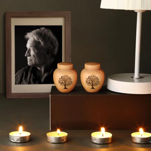 Small Urns for Human Ashes Made of Bamboo Set of 2,Mini Cremation Urns for Human or Pet Ashes,Decoration Urns Ashes Container with Tree of Life Pattern Engraved