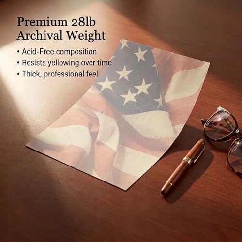 PaperDirect Salute American Flag Border Paper, Vintage Faded Flag Design with Patriotic Flair, 8.5 x 11, Acid-Free, Stationery for Letters, Flyers, Cards, 25 Sheets