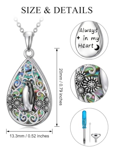 WINNICACA Urn Necklaces for Ashes 925 Sterling Silver Butterfly Hummingbird Dragonfly Teardrop Ash Necklace Cremation Jewelry Urn Pendants for Women Memorial Gifts for Birthday Christmas Funeral - style: 15-Penguin Urn Necklace