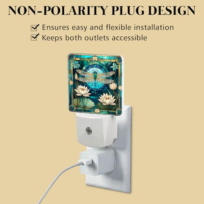 Dragonfly & Flowers Stained Glass Night Lights Plug into Wall for Room, Dragonfly & Flowers Night Light LED for Bedroom - color: Dragonfly & Flowers
