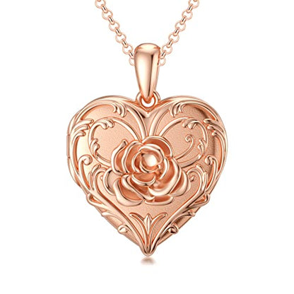 SOULMEET Sunflower/Rose/Daisy Heart Locket Necklace That Holds Pictures Keep Someone Near to You Sterling Silver/Gold Personalized Photo Locket Gift - style: A3-Rose gold plated rose locket only