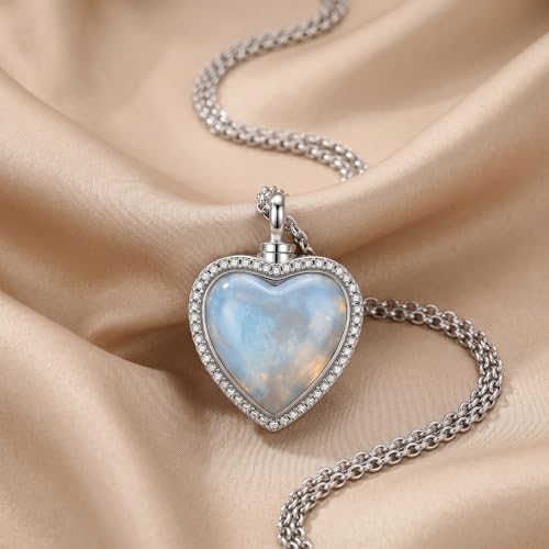 Urn Necklace for Ashes Blue opal Cremation Necklace Keepsake Memory Jewelry for Ashes of Loved Ones Keepsake - style: heart moonstone