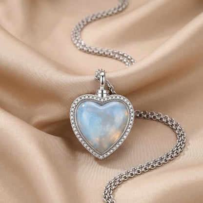 Urn Necklace for Ashes Blue opal Cremation Necklace Keepsake Memory Jewelry for Ashes of Loved Ones Keepsake - style: heart moonstone