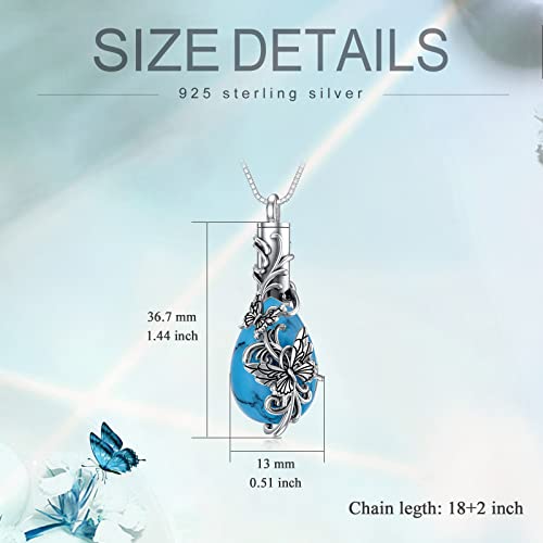 PELOVNY Urn Necklace for Ashes 925 Sterling Silver Butterfly Dragonfly Bee Phoenix Hummingbird Urn Necklaces Animal Crystal Cremation Jewelry for Ashes Cat Dog Pet Memorial Gifts - color: 02-Butterfly Turquoise Urn