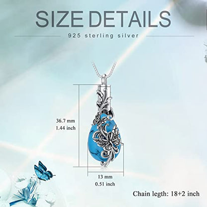 PELOVNY Urn Necklace for Ashes 925 Sterling Silver Butterfly Dragonfly Bee Phoenix Hummingbird Urn Necklaces Animal Crystal Cremation Jewelry for Ashes Cat Dog Pet Memorial Gifts - color: 02-Butterfly Turquoise Urn