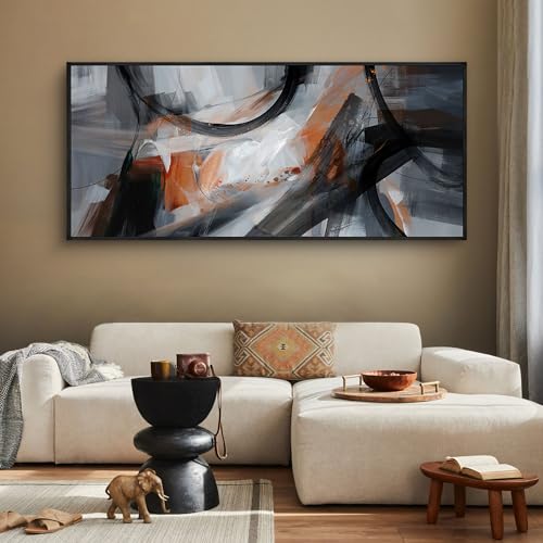 KLAKLA Wall Art for Living Room - Black and Orange Boho Abstract Canvas Framed Wall Decor Office Bedroom Art Modern Large Picture Artwork for Walls Prints Paintings Artwork 70x31 Inches - color: Black + Frame, size: 70"L x 31"W