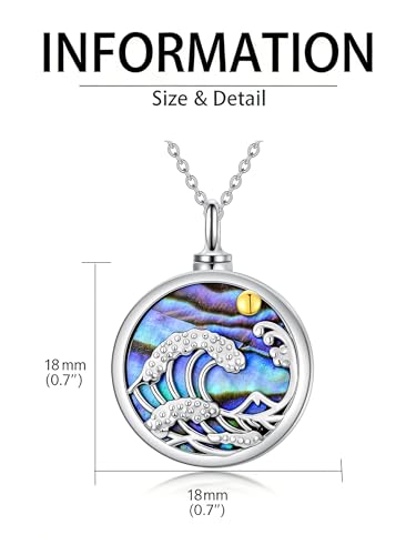 Urn Necklace for Women Sterling Silver Meaningful Memorial Jewelry | Paw Print/Butterfly/Dragonfly/Bird/Dolphin/Mountain/Tree of Life Urn Necklace for Ashes Cremation Keepsake Jewelry for Women - style: Abalone-Ocean Wave