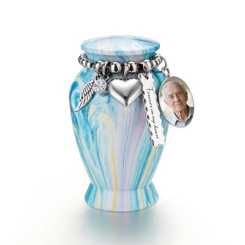 SOITIS Customized Small Urns for Human Ashes Keepsake, 2.83 Inches Urn for Women Men, Aluminum Cremation Urns for Human Ashes- Decorative Urn with Heart - color: Custom-blue Pink