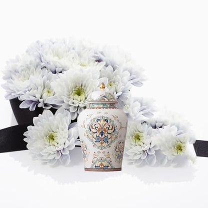 Flowers Urn Adult Ashes Keepsake Ceramic Large 200Cubic inches | 200lb Decorative Memorial buried Urn 11.6in high, non-traditional Big ashes Keepsake of Human /Female/Women/male /Pet Funeral