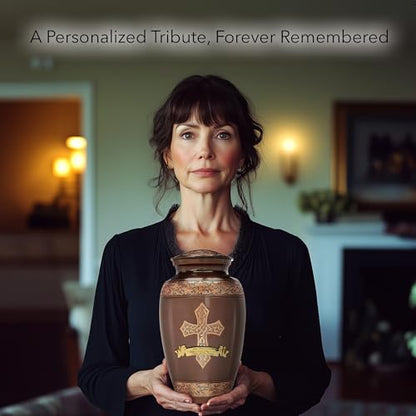 Bronze Cross Cremation Urns for Human Ashes Adult Male & Female Urns - color: Brushed Bronze, size: Extra Large