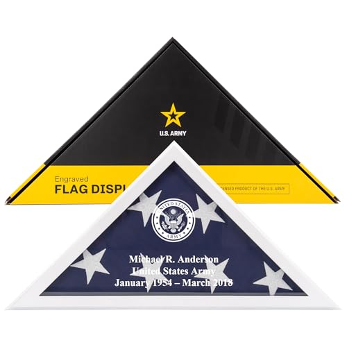 Personalized Flag Display Case for 5' x 9.5' Flag – All Military Branches Available, Veteran Memorial Display Case with Glass Front - White - size: White