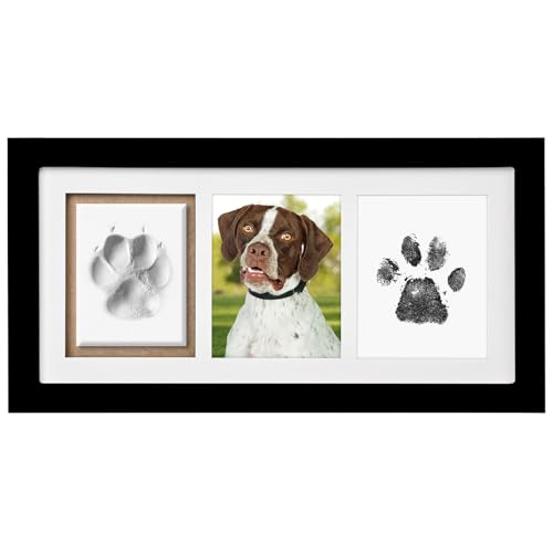 Dog Paw Print Kit Keepsake, Pet Paw Print Impression Kit with No Toxic Clay and No Mess Ink Pad, Wood Pet Memorial Picture Frame, Dog Memorial Gifts for Pet Lovers