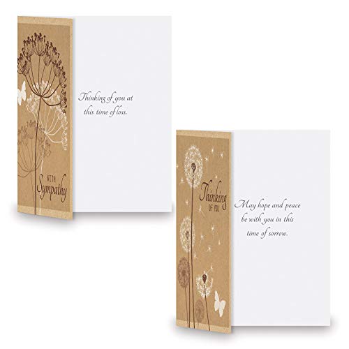 Current Kraft Sympathy Cards with Envelopes- Set of 8 Assortment (4 Designs), Large 5" x 7", Condolences Cards, Sentiments Inside, White Envelopes - color: Kraft