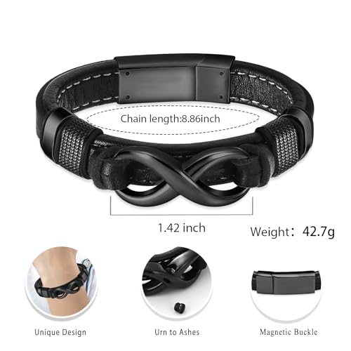 Urn Bracelet for Ashes With Leather Cremation Bracelet Stainless Steel Keepsake Cuff Bangle for Men Gifts With Funnel Kit & Bag - color: Customize