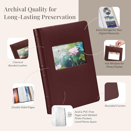 Old Town 2-Pack Bonded Leather Photo Albums, Multi Size Photo Album 5x7 & 4x6 Slots, Acid-Free Photo Album 4x6 300 Photos or 100 5x7 Photos, 50 Double-sided Welded Pages, Burgundy - color: Burgundy