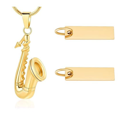 memorial jewelry Music Urn Saxophone Horn Chain Necklace Cremation Ash Keepsake Pendant - color: Z-Customize