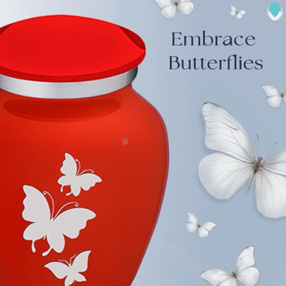 Embrace Keepsake Personalized Butterfly Cremation Urns for Human Ashes I Bright Red Funeral Urn for Men and Women with Double Side Engraving I 3.5 lbs - color: Bright Red