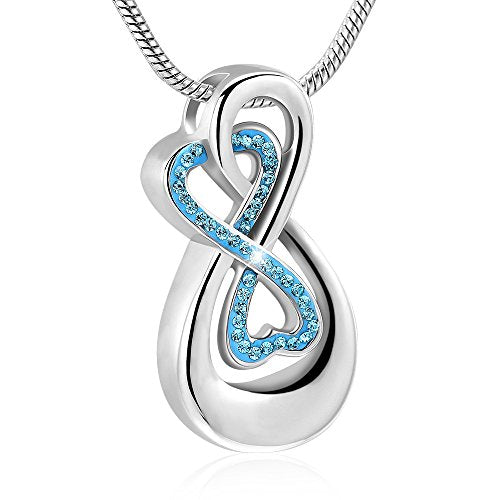 Infinity Love Urn Pendant Stainless Steel Snake Chain Cremation Jewelry for Ashes for Woman Free Filling Tools Include - color: S-Blue