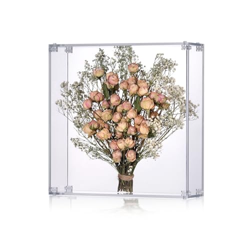 11.2x11.2 Acrylic Shadow Box, Assemble Display Case, DIY Tabletop/Wall Mount Display Frame, All Clear Memory Box for Dried Flowers/Kids Room/Birthday/Wedding(11.2x11.2x3”, Assemble Frame) - size: 11.2x11.2", Assembly Frame