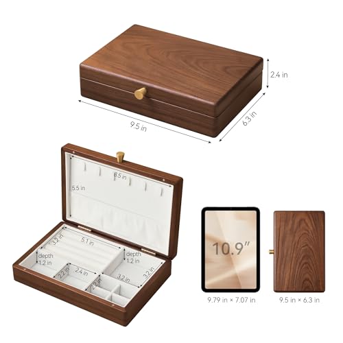 Black Walnut Wooden Jewelry Box, Velvet Lined Necklace Organizer for Women - color: 1 Layer