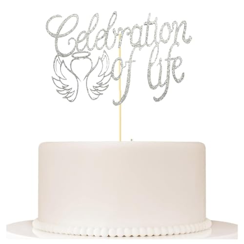 Happy Birthday in Heaven,Celebration of Life Cake Topper for Birthday,Anniversary,Funeral,In Loving Memory, Funeral Decor,Silver Glitter - color: Celebration of Life Silver
