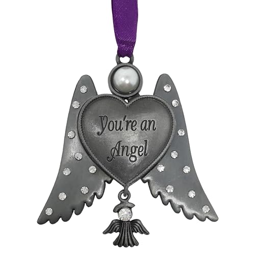 Guardian Angel Wings Ornament with Pearl & Crystal Accents – “You’re an Angel” Engraved Heart – Memorial Angel Gift, Sympathy Keepsake, Christmas Ornament, Remembrance Gift