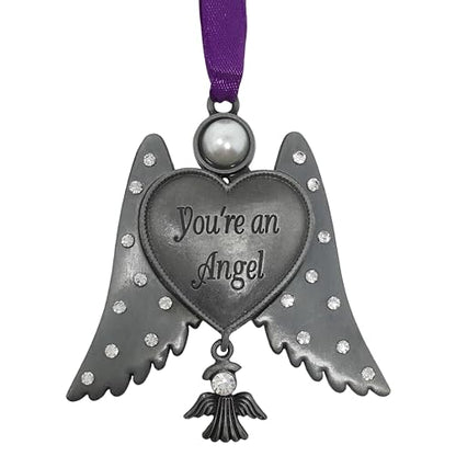 Guardian Angel Wings Ornament with Pearl & Crystal Accents – “You’re an Angel” Engraved Heart – Memorial Angel Gift, Sympathy Keepsake, Christmas Ornament, Remembrance Gift