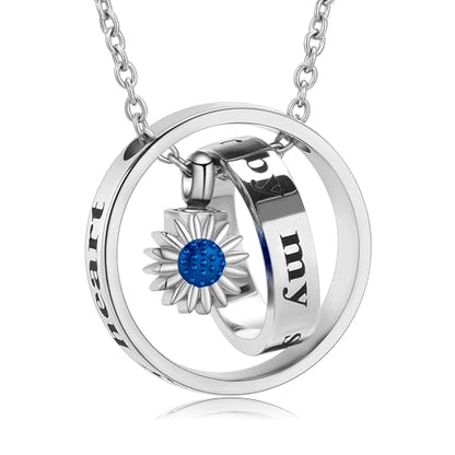 Daisy Cremation Jewelry Necklaces Stainless Steel Circle of Life Eternity Urn Necklaces for Ashes Memorial Keepsake Daisy Pendant for Women Men Gifts With Funnel Kit & Bag - color: Blue