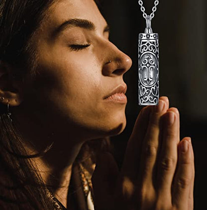 Sterling Silver Flower Tree Life Cremation Urn Necklace for Women - color: Cylin *Cross