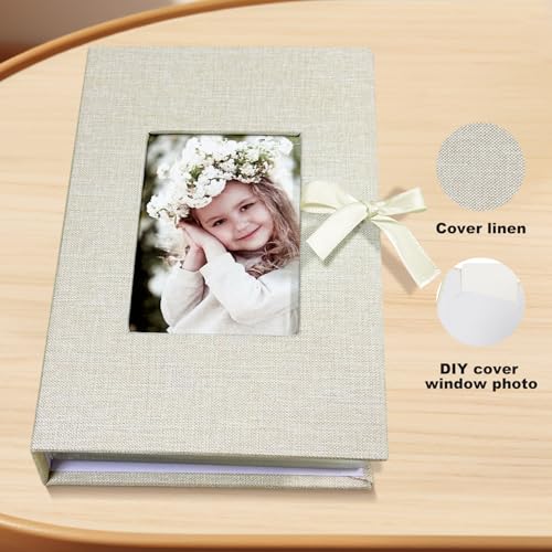 Photo Album 4x6 100 Pockets, Slip-in Picture Albums, Linen Cover Top Loader Vertical Pockets Albums for Baby, Kids Boy Girls, Wedding, Family, Anniversary, Beige - color: Beige, size: 100 Pockets white Bandage