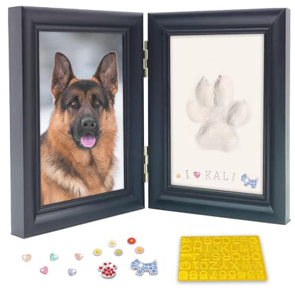 MYPAWLETS Clay Paw Print Kit for Dog Cat,Pawprint Keepsake Frame,L Black - color: Medium-Large Black