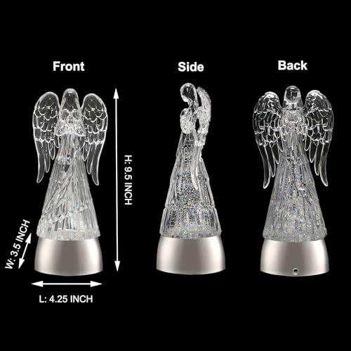 9.5" Lighted Acrylic Angel Praying Figurines Swirling Glitter Globe - size: 9.5" Angel Praying Figurine