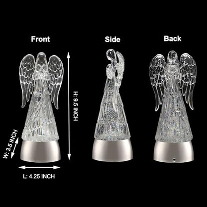 9.5" Lighted Acrylic Angel Praying Figurines Swirling Glitter Globe - size: 9.5" Angel Praying Figurine
