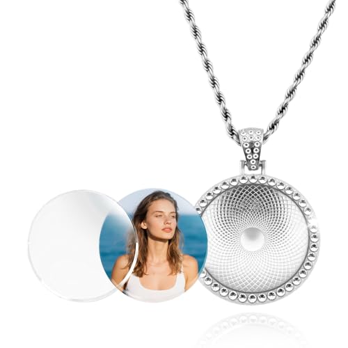 Personalized Photo Frame Necklaces Memory Keepsake Ziconia DIY Custom Picture Necklace Pendant Rhinestone Photo Necklaces - color: Silver